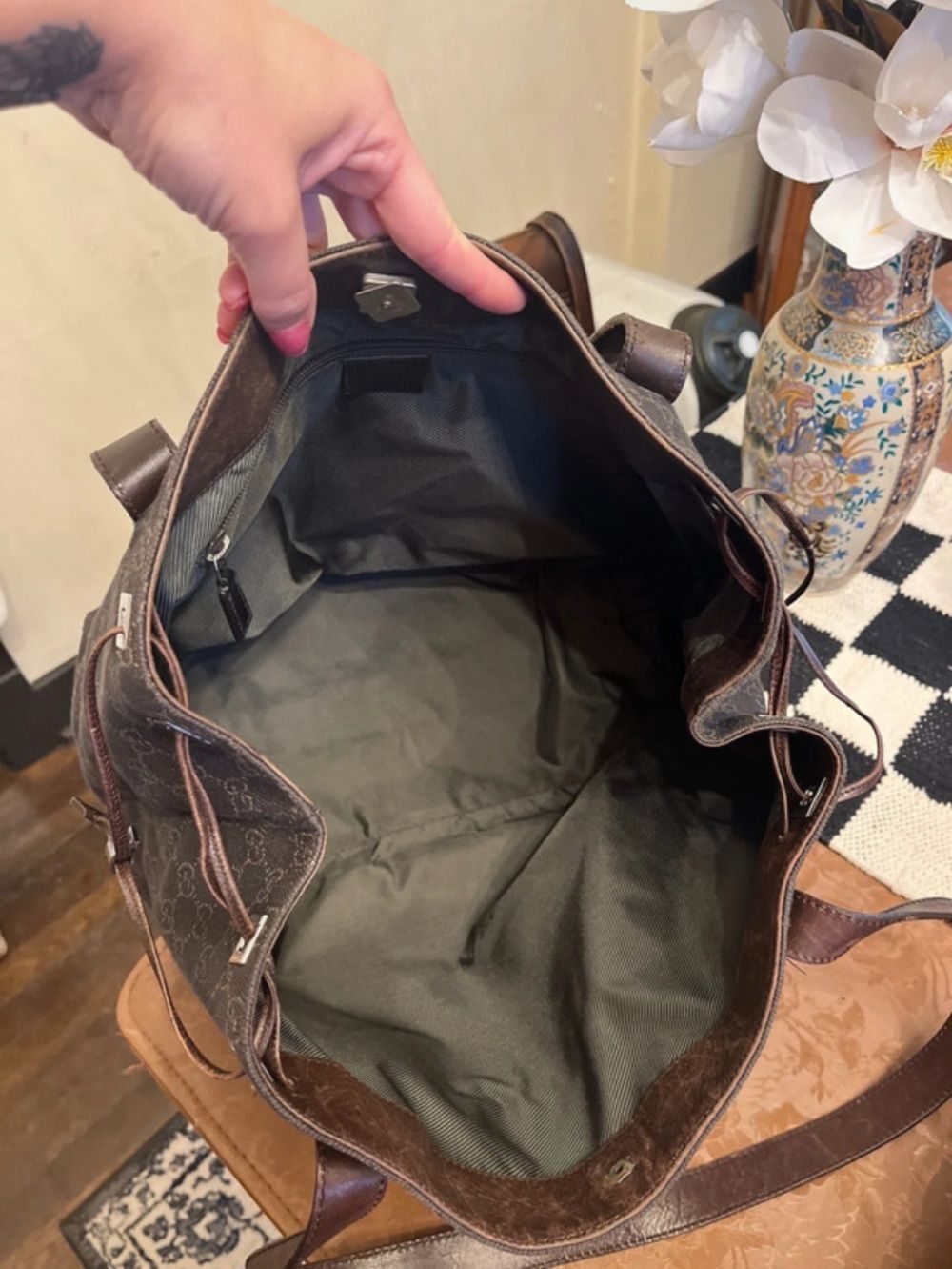 Gucci Brown Monogram Tote with Leather Straps - Picture 15 of 16